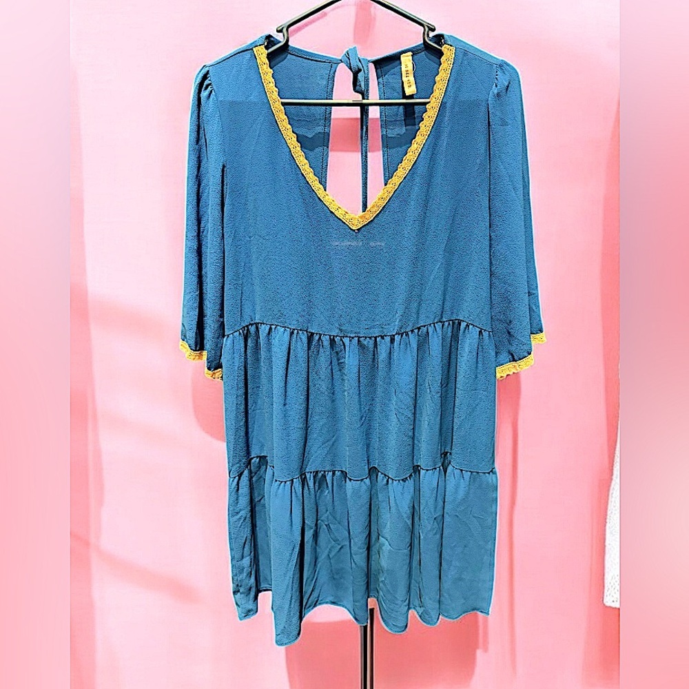 My beloved Blue Dress with Trim MEDIUM  length 34in  pit to pit 17in